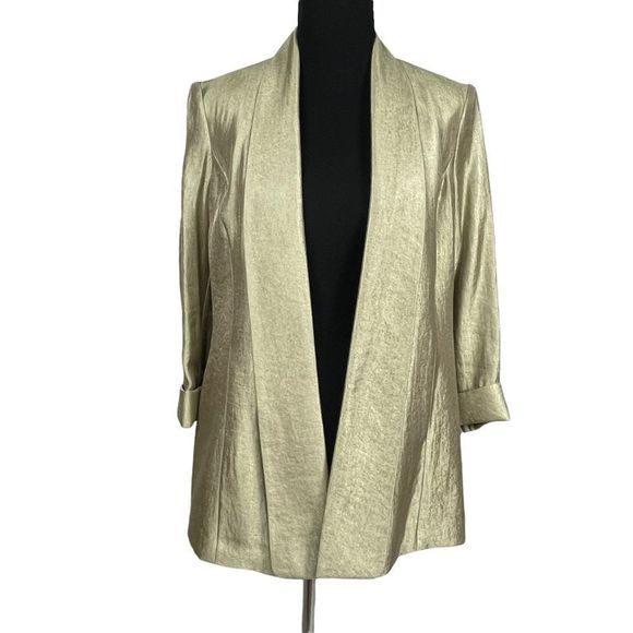 Kasper 2 piece Kristy Slim Fit Pant Suit Slacks Open Front Blazer Gold M… - Picture 5 of 13